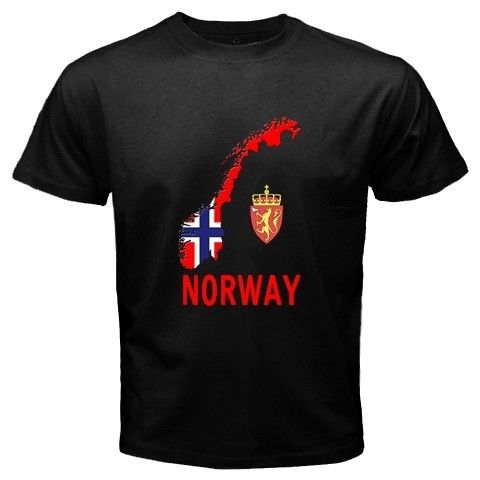 Norway Norwegian Flag Map Emblem Black T shirt  