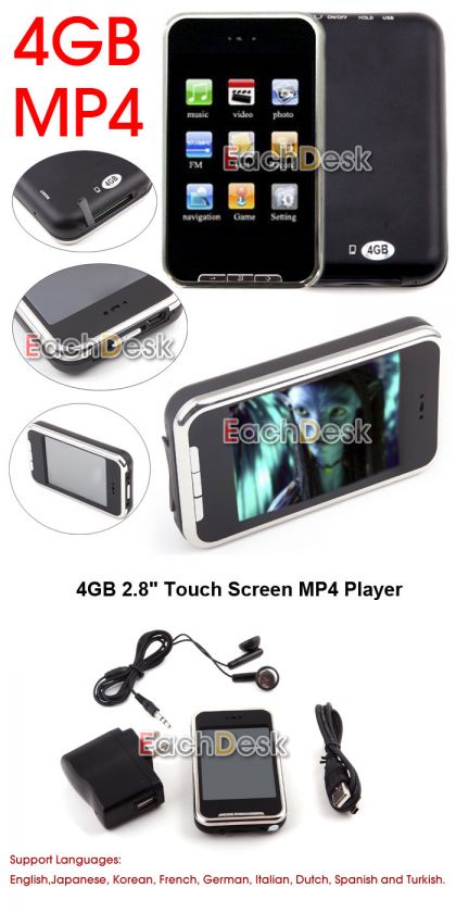 4GB 2.8 Touch Screen  MP4 FM Radio Player  