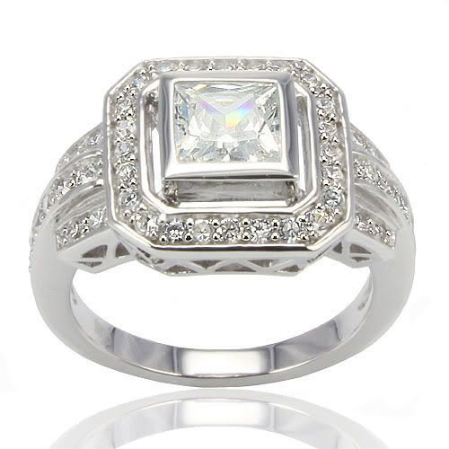 28Ct. Princess Cubic Zirconia Sterling Silver 925 Wedding Ring 