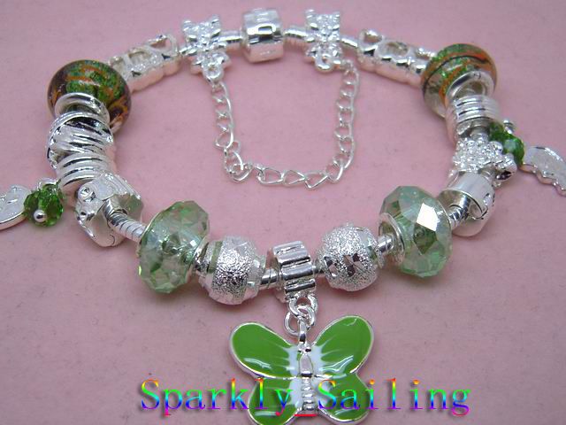 1PcsXFashion Silver/P Bracelet&Charm 10Colour Choice  