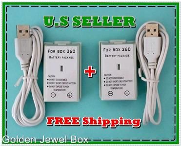   Battery Pack + USB Charging Cable for XBOX 360 Controller White  