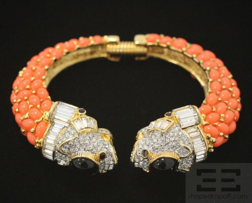   Kenneth J Lane Coral & Pave Crystal Kissing Fish Hinge Bracelet  