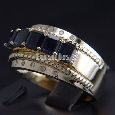 New Sapphires Diamonds 14k Solid Gold Mens Ring r00228  