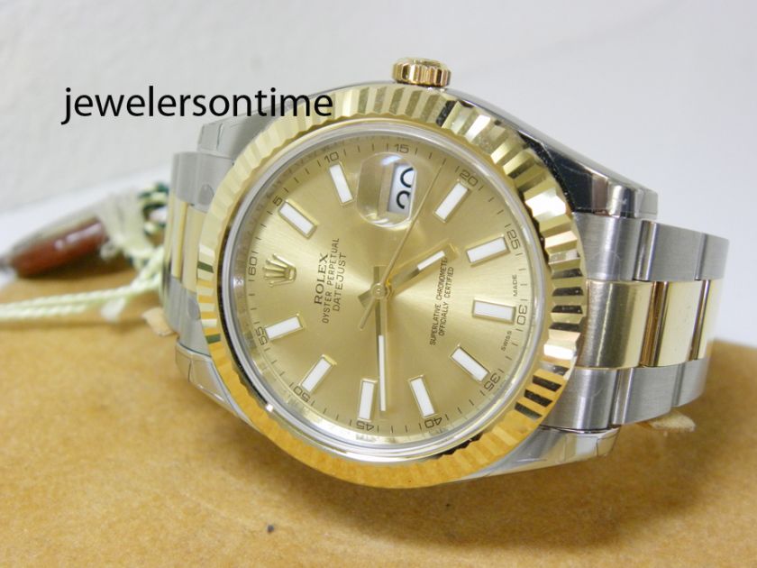 Unworn 2012 41mm 18K/SS Rolex Mens Datejust 2 Gold Stick Dial. ref 