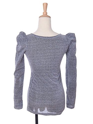 Basic Casual Grey Long Sleeve Lady Gaga Inspire Puff Shoulder Metallic 