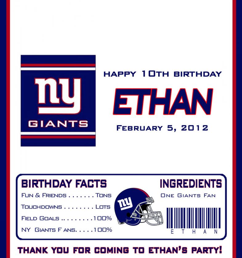 NY GIANTS / NFL FOOTBALL CANDY WRAPPERS / BIRTHDAY PARTY FAVORS  
