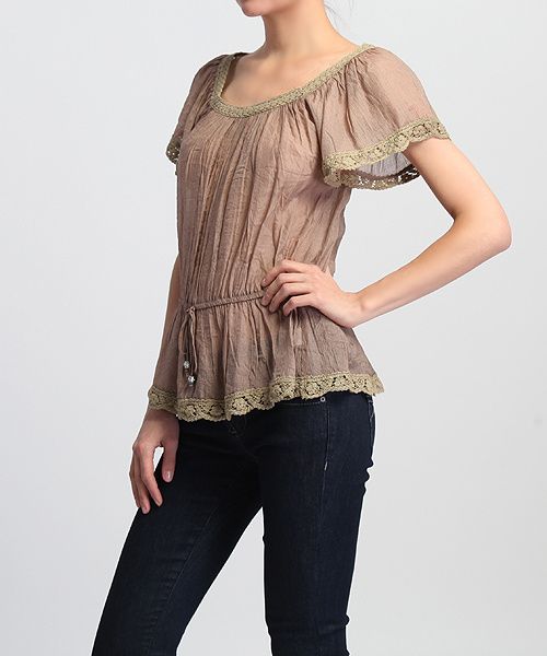   Trim Flutter Sleeve Drop Waist BLOUSE Dolman Top S~L NEW  