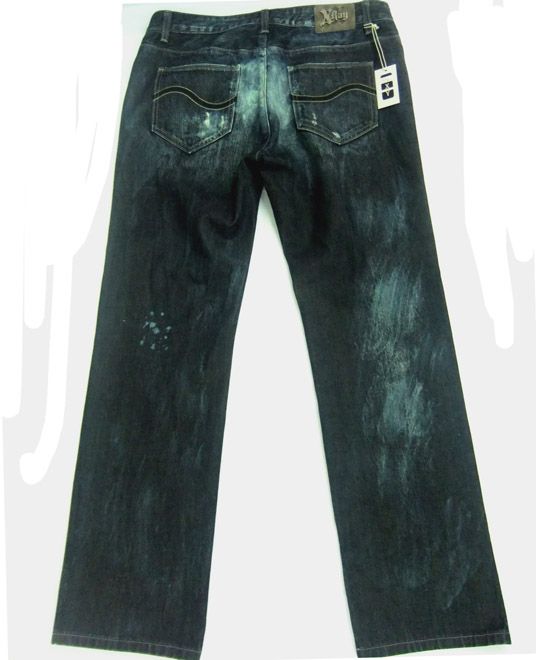 Mens XRAY Jeans Dark Wash Distressed Bleach Stain 33x32  