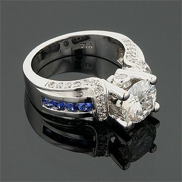 CT 14KW MOISSANITE DIAMOND SAPPHIRE PAVE RING  