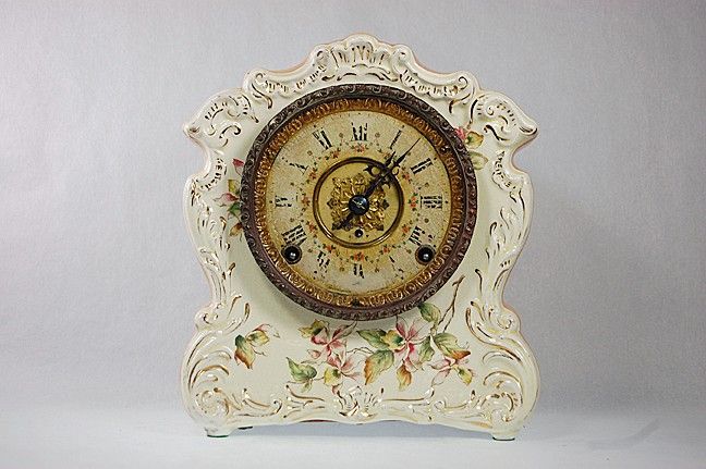 ANTIQUE F KROEBER PORCELAIN PAT. OCT 9 1894 MANTEL CLOCK  