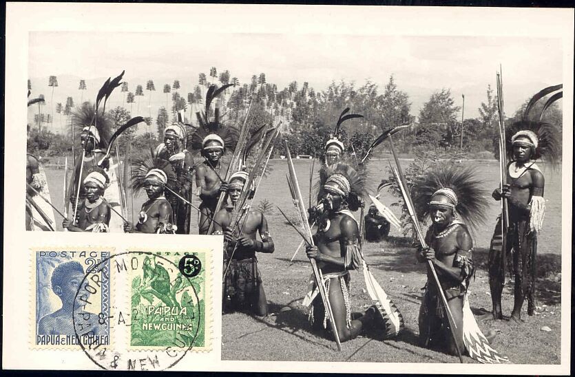 new guinea, Group Native Papua Warriors (1950s) RPPC  