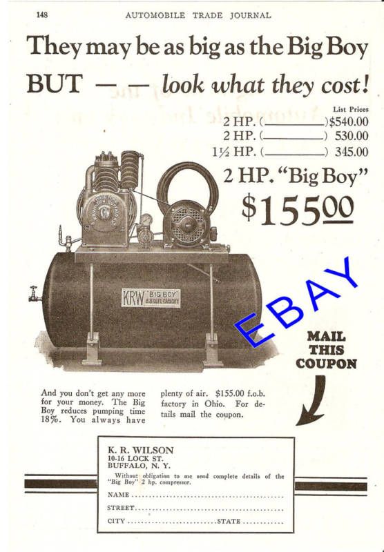 1928 K. R. WILSON BIG BOY AIR COMPRESSOR AD BUFFALO NY  