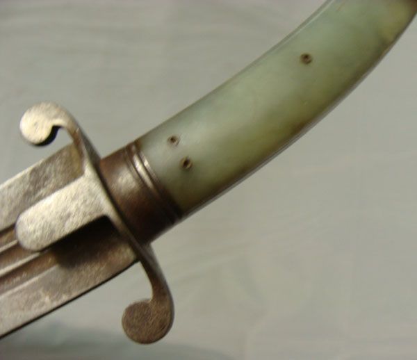 LARGE 19TH C CHINESE JADE HANDLE KNIFE DAGGER DAMASCUS  