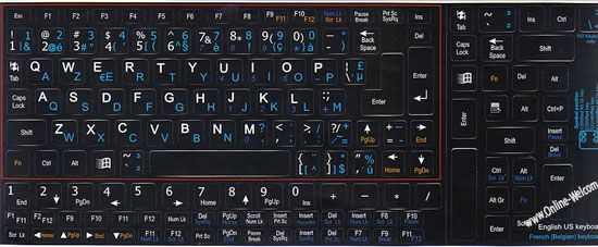 Netbook French Belgian English keyboard sticker Black  