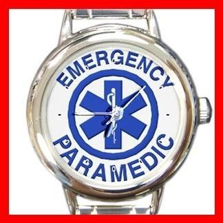 Emergency Paramedic EMT Rescue Round Charm Watch  