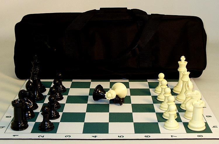 TRIPLE WEIGHTED TOURNAMENT CHESS SET W/ MAT & BAG K=4  