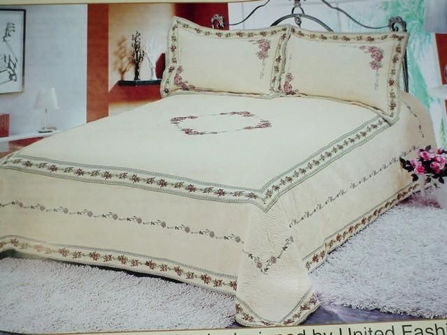 PC QUEEN CLASSIC EMBROIDERY SET QUILT SHABBY 100% COTTON NEW