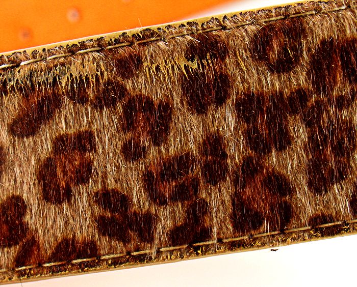 BROWN FAUX CHEETAH FUR SKIN DESIGN LEATHER BELT         SIZE LARGE 