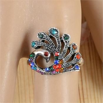   Lot 10pcs Antique Silver Plated Costume Cocktail Peacock Crystal Rings