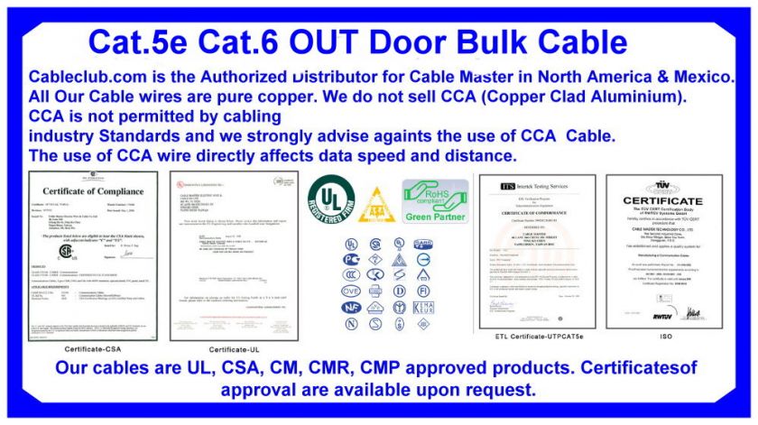   152.5M) UTP Cat.6 550 Mhz Solid 24Awg UL CSA CM Bulk Cable Bule Color