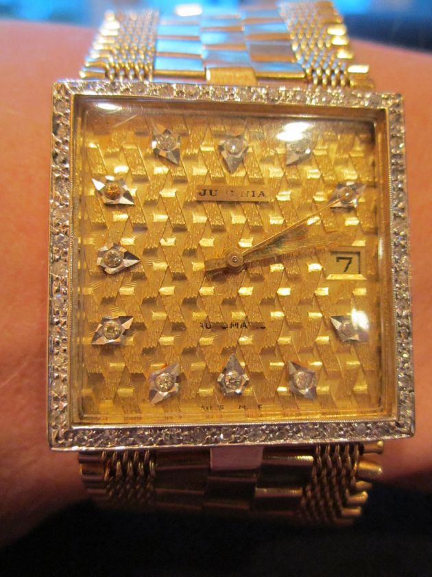 Juvenia Automatic 18K Solid Yellow Gold Diamond Mens Watch  