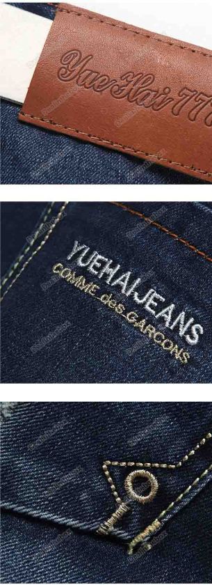 Korea Mens Slim Fit Frayed Jeans Trousers Straight Blue Size 29~36 