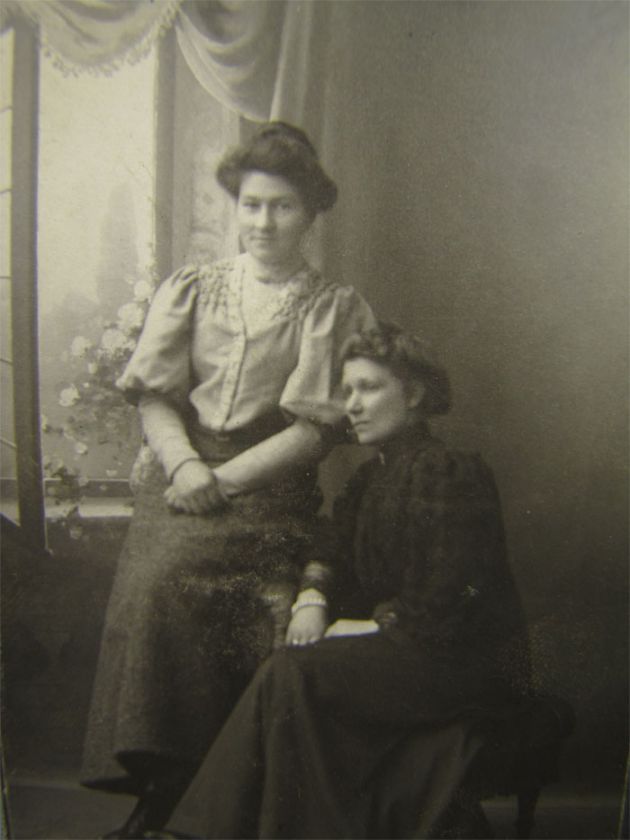 Antique Cabinet Card Photo Two Woman w/ Window Scape  