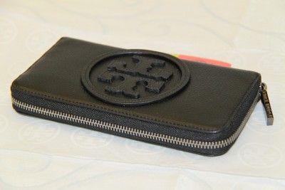 TORY BURCH ZIP AROUND CLUTCH LEATHER WALLET BLACK #TBW 02  