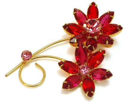 Vintage Brooch Pin Large Rhinestone Floral Juliana  