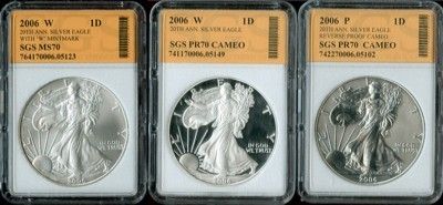 2006 SILVER EAGLE 20TH ANNIVERSARY 3 COIN SET  