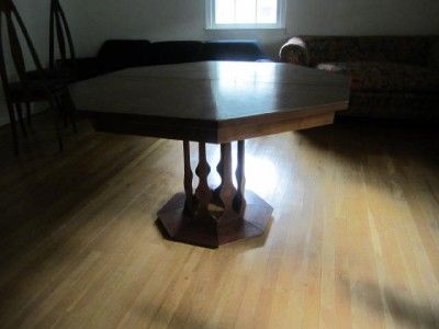   WALNUT MID CENTURY MODERN OCTAGON PEDESTAL TABLE GOTHIC DANISH  