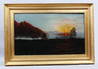 ANTIQUE JAMES HAMILTON LISTED AMERICAN NAUTICAL SEASCAPE LISTED OIL 