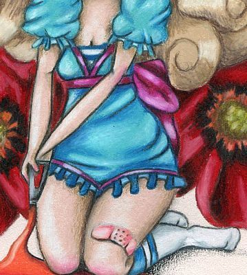   Painting Poppies Floral Big Eye Carnival Doll Fantasy Art OOAK  