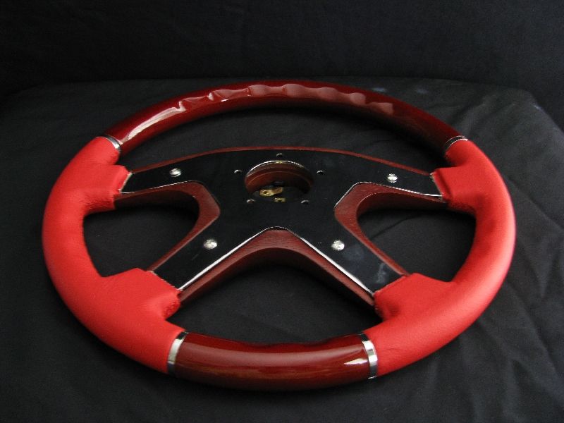 NEW 15 RED LEATHER WOOD GRAIN STEERING WHEEL  