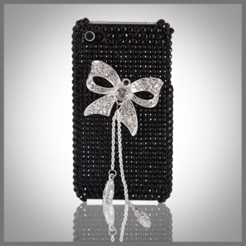   DIAMONDS BOW BLACK BLING RHINESTONE DIAMOND CASE COVER IPHONE 4 4G 4S