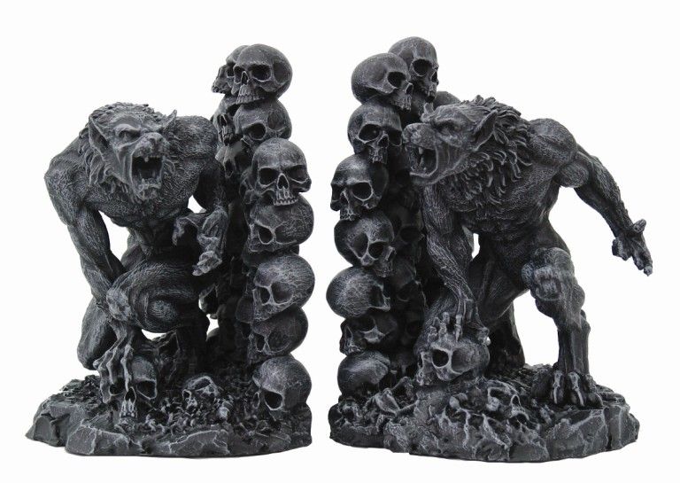 SKULL FEAST WEREWOLF LYCAN CREATURE BOOKENDS STATUE  