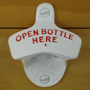 White OPEN BOTTLE HERE Starr X Wall Mount Bottle Opener  