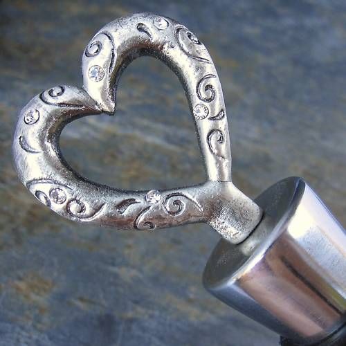 Jeweled Pewter Filigree Heart Wine Bottle Stopper Cork  