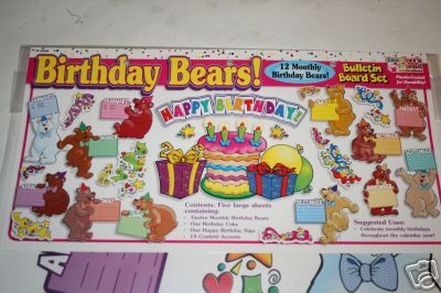 TEACHERS CHOICE BIRTHDAY BEARS BULLETIN BOARD 12 MONTH  