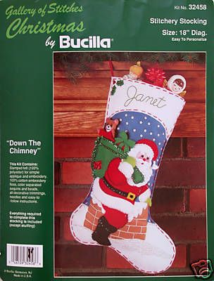   Chimney ~ 18 Felt Christmas Stocking Kit #82136 Vintage Santa  