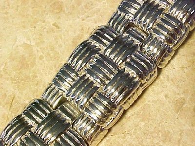 Large 7 3/4 Chunky Sterling Silver Bracelet, Signed RS  