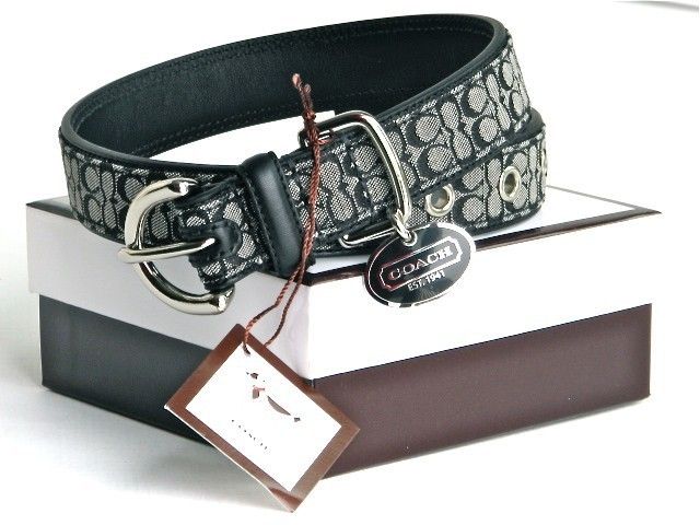 NEW COACH BLACK SIGNATURE C LEATHER DOG COLLAR NIB LARGE L  