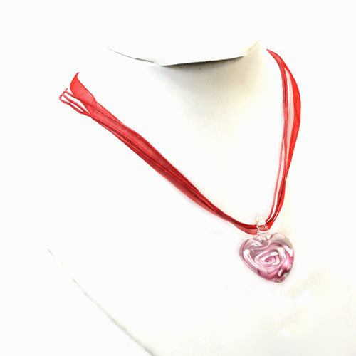 1pc Red Heart Bead Colored Glaze Pendant Necklace New  