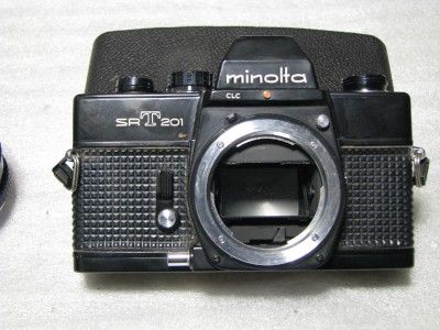 RARE Black Minolta SRT 201 35mm SLR Film Camera 3 Lens Converter 