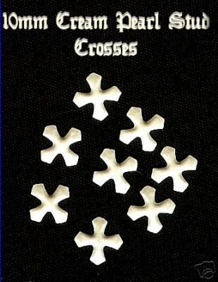 Iron on Cream 10mm Hot fix pearl stud crosses 12pc  