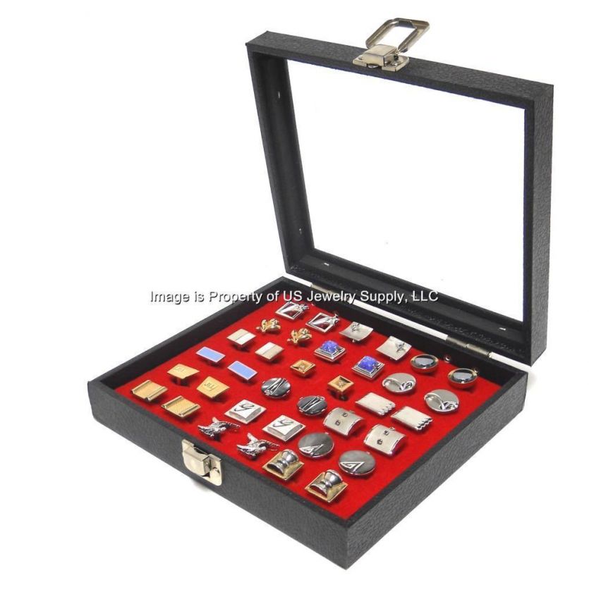 Red 18 Pair Cufflink Cuff Link Display Case Box  