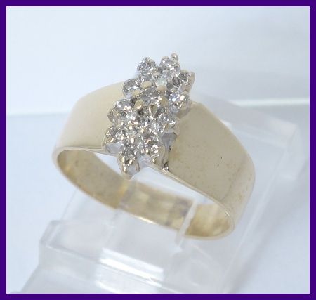 14k Round Diamond Cluster Cocktail Wide Band Ring .15ct  