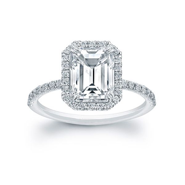   Emerald Cut Pave Diamond Halo Engagement Ring Set EGL 18k White Gold