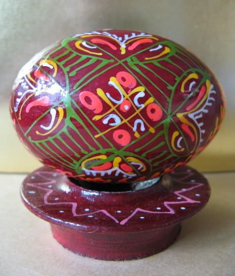 Ukrainian Easter Wooden Painted Egg Pysanky with Stand  