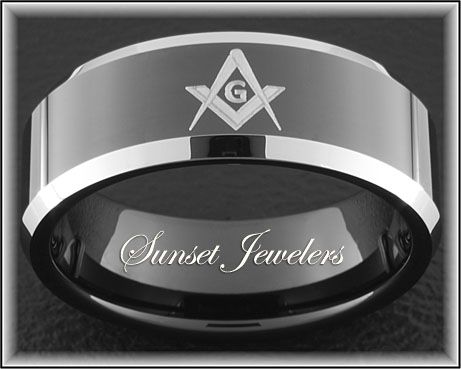 8MM BLACK TUNGSTEN FREEMASON MASONIC RING SIZES 5 15 (FREE Inside 